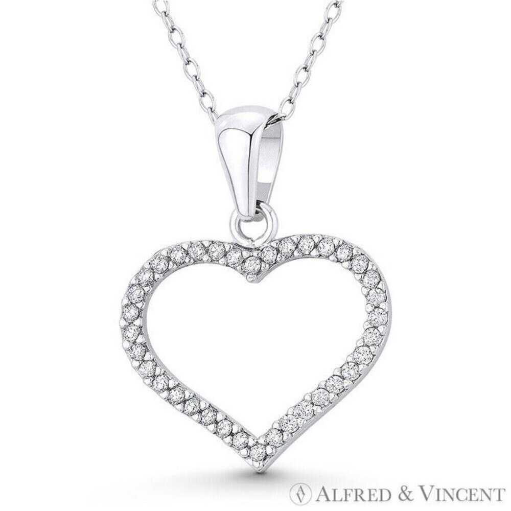 Open-Design Heart Charm CZ Crystal Pendant in .925 Sterling Silver w/ Rhodium